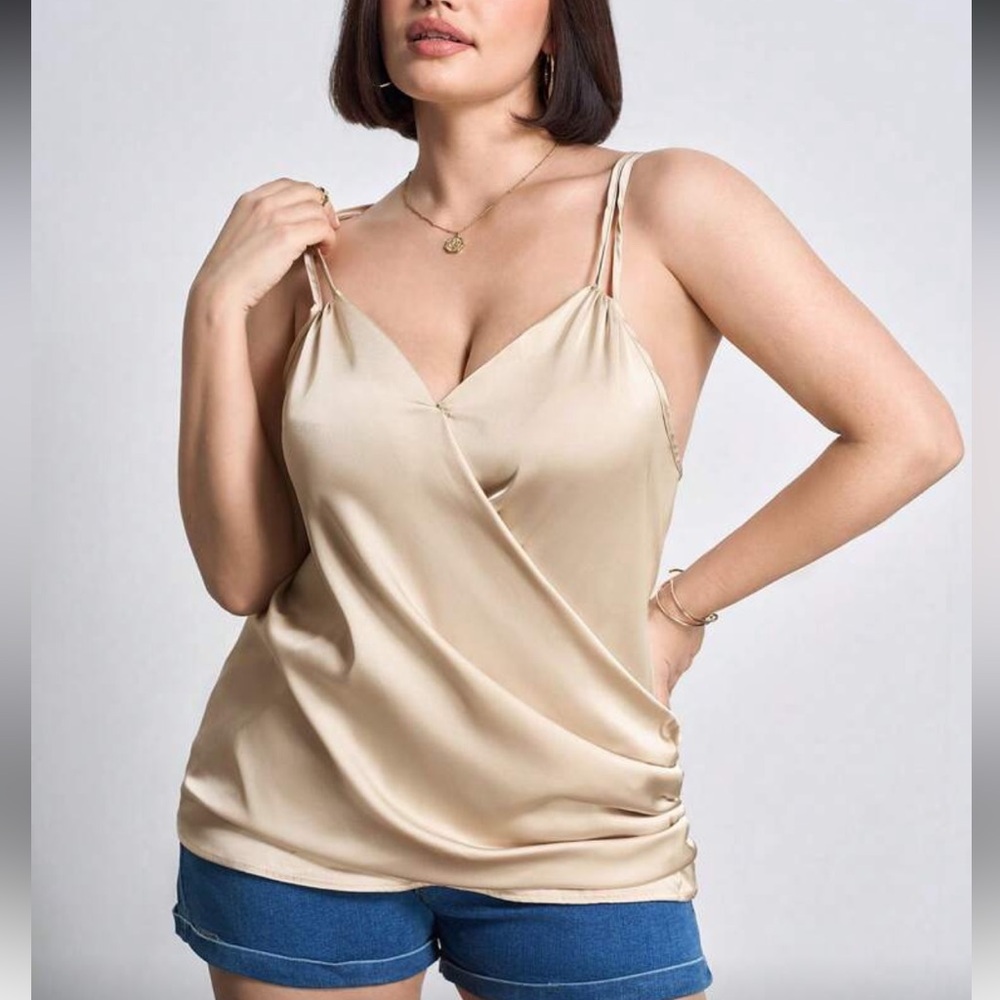 Plus size wrap cami satin top